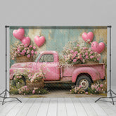 Lofaris Pink Retro Truck Balloons Floral Romantic Backdrop