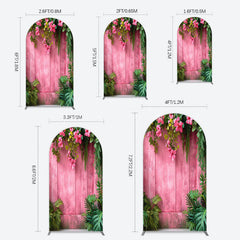 Lofaris Pink Retro Wooden Wall Greenery Floral Arch Backdrop