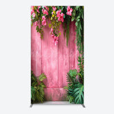 Lofaris Pink Retro Wooden Wall Greenery Floral Rectangle Backdrop