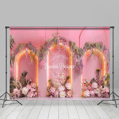 Lofaris Pink Romantic Arch Floral Wedding Room Set Backdrop