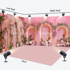 Lofaris Pink Romantic Arch Floral Wedding Room Set Backdrop