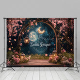 Lofaris Pink Romantic Floral Arch Moon Night Wedding Backdrop