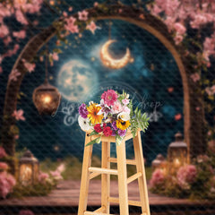 Lofaris Pink Romantic Floral Arch Moon Night Wedding Backdrop