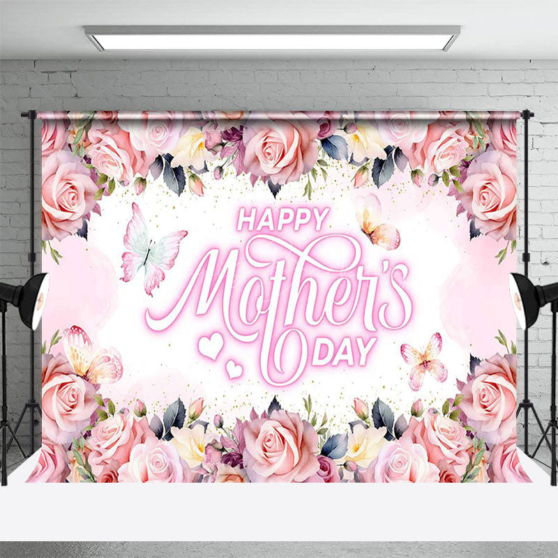 Lofaris Pink Romantic Floral Butterfly Mothers Day Backdrop