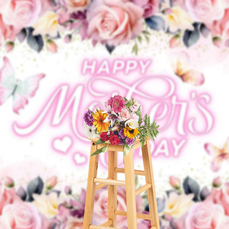 Lofaris Pink Romantic Floral Butterfly Mothers Day Backdrop