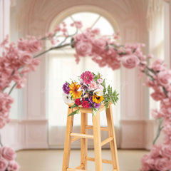 Lofaris Pink Rose Arch Romantic Palace Wedding Photo Backdrop