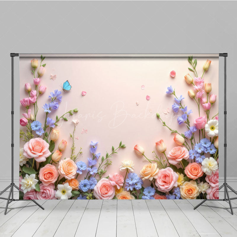 Lofaris Pink Rose Blooming Spring Vibe Photo Backdrop