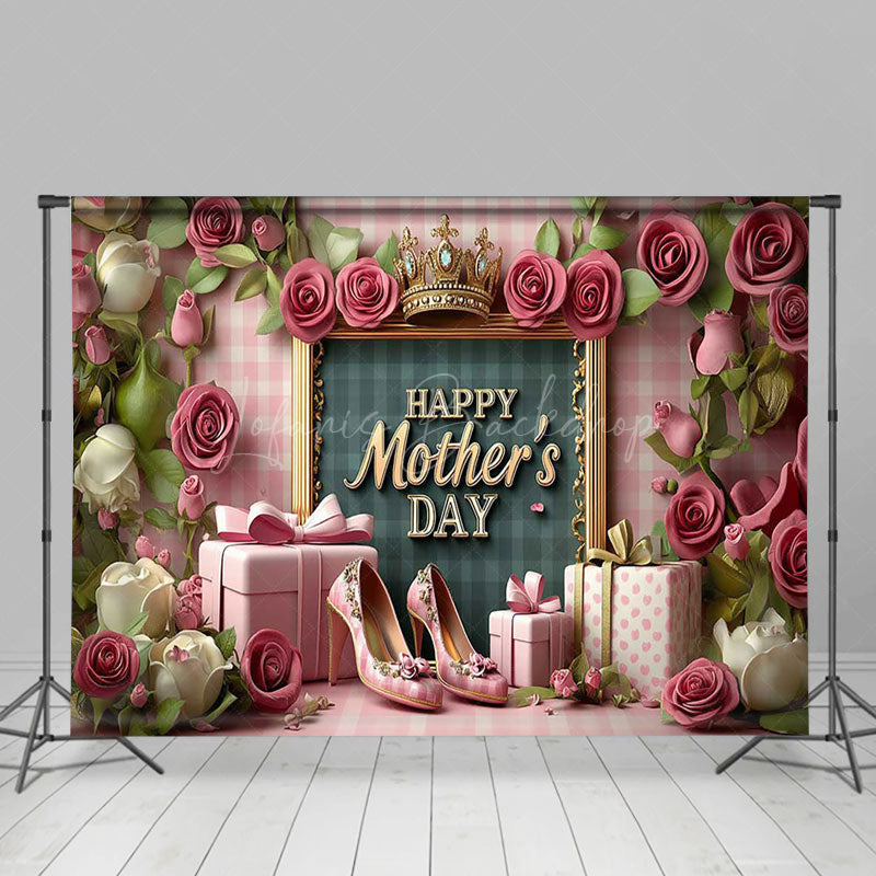 Lofaris Pink Rose Greenery Gifts Happy Mothers Day Backdrop