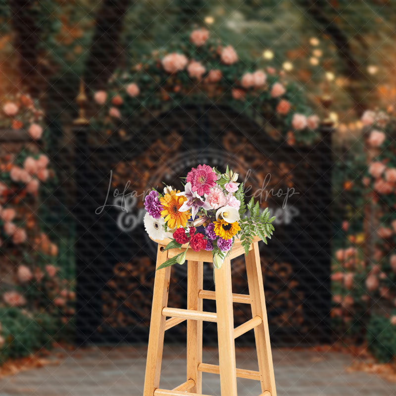 Lofaris Pink Rose Greenery Luxury Gate Wedding Photo Backdrop