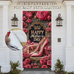 Lofaris Pink Rose Throne Highheels Mothers Day Door Cover