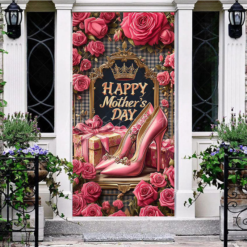 Lofaris Pink Rose Throne Highheels Mothers Day Door Cover