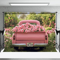 Lofaris Pink Rose Truck Spring Field Valentines Day Backdrop