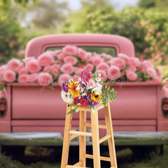 Lofaris Pink Rose Truck Spring Field Valentines Day Backdrop