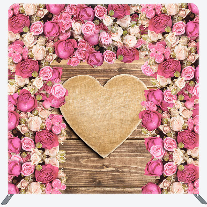 Lofaris Pink Rose Wooden Heart Wedding Pillow Cover Backdrop