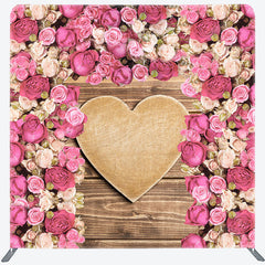 Lofaris Pink Rose Wooden Heart Wedding Pillow Cover Backdrop