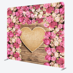Lofaris Pink Rose Wooden Heart Wedding Pillow Cover Backdrop