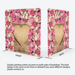Lofaris Pink Rose Wooden Heart Wedding Pillow Cover Backdrop