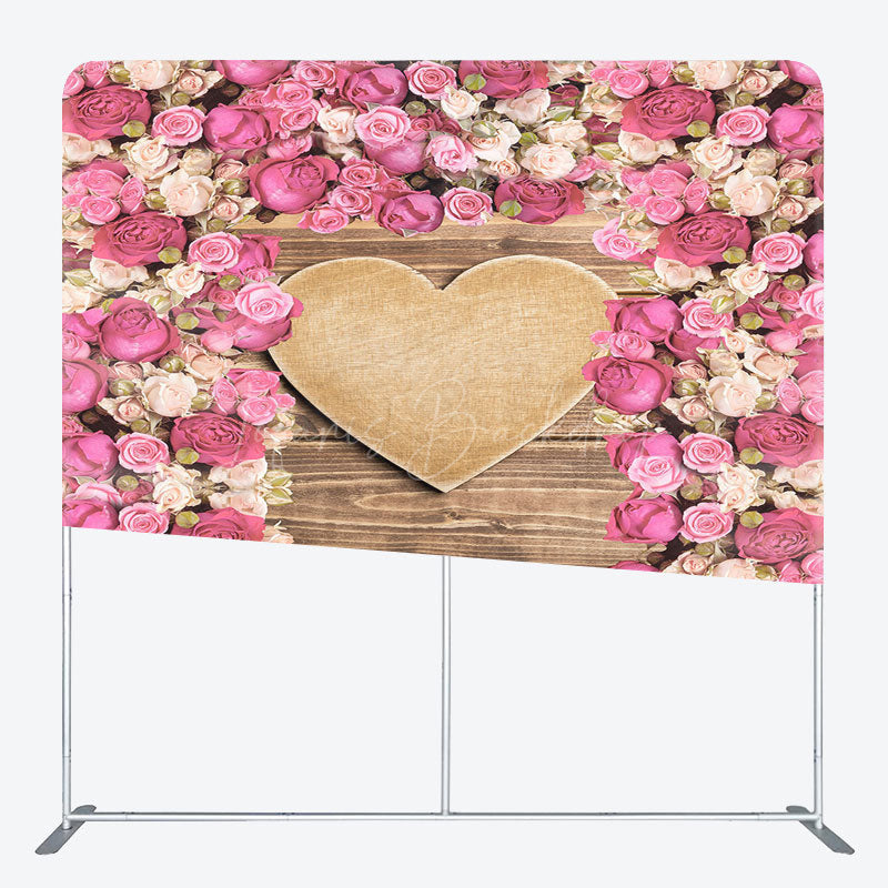 Lofaris Pink Rose Wooden Heart Wedding Pillow Cover Backdrop