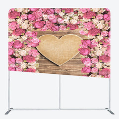 Lofaris Pink Rose Wooden Heart Wedding Pillow Cover Backdrop
