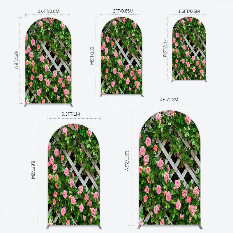 Lofaris Pink Roses on White Trellis Arch Backdrop Floral Garden Fence Wedding and Bridal Shower Photography Background
