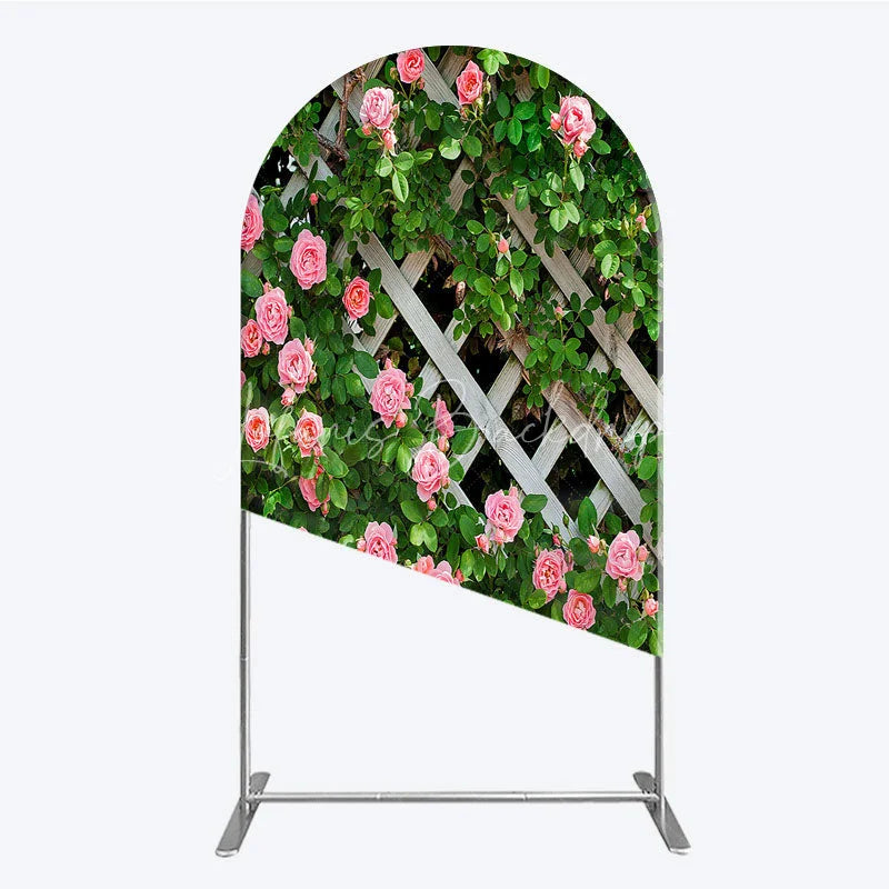 Lofaris Pink Roses on White Trellis Arch Backdrop Floral Garden Fence Wedding and Bridal Shower Photography Background