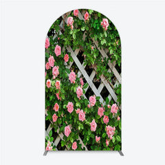 Lofaris Pink Roses on White Trellis Arch Backdrop Floral Garden Fence Wedding and Bridal Shower Photography Background