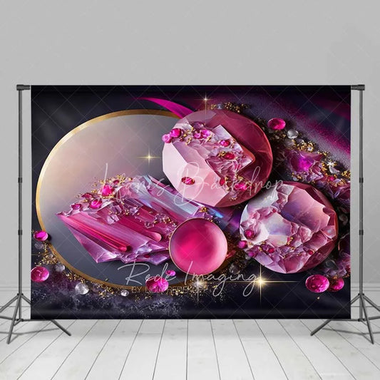 Lofaris Pink Round Crystal Gems and Gold Rings Backdrop Abstract Art Photography Background Modern Event Decor