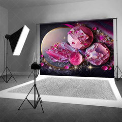 Lofaris Pink Round Crystal Gems and Gold Rings Backdrop Abstract Art Photography Background Modern Event Decor