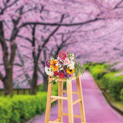 Lofaris Pink Sakura Garden Greenery Path Spring Backdrop