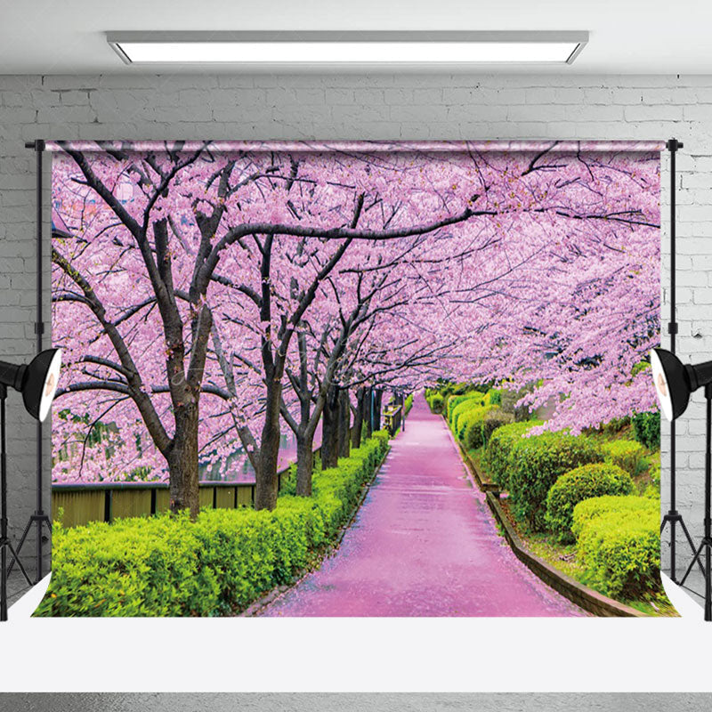 Lofaris Pink Sakura Garden Greenery Path Spring Backdrop