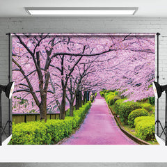 Lofaris Pink Sakura Garden Greenery Path Spring Backdrop