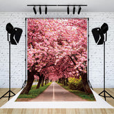 Lofaris Pink Sakura Lined Road Sweet Spring Scenery Backdrop