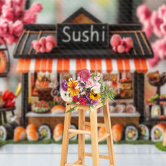 Lofaris Pink Sakura Tree Sushi Store Cake Smash Backdrop