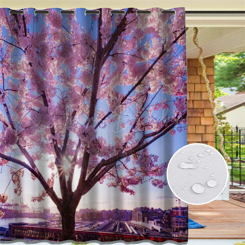 Lofaris Pink Sakura Waterproof Pattern Outdoor Curtains For Porch