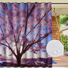 Lofaris Pink Sakura Waterproof Pattern Outdoor Curtains For Porch