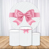 Lofaris Pink Satin Bow and Stripes Round Backdrop Kit Gift Present Theme for Girls Birthday or Baby Shower Decor