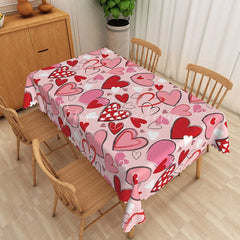 Lofaris Pink Scribble Heart Rectangle Tablecloth Sketchy Love Art Table Cover Modern Valentine Day Party Decor