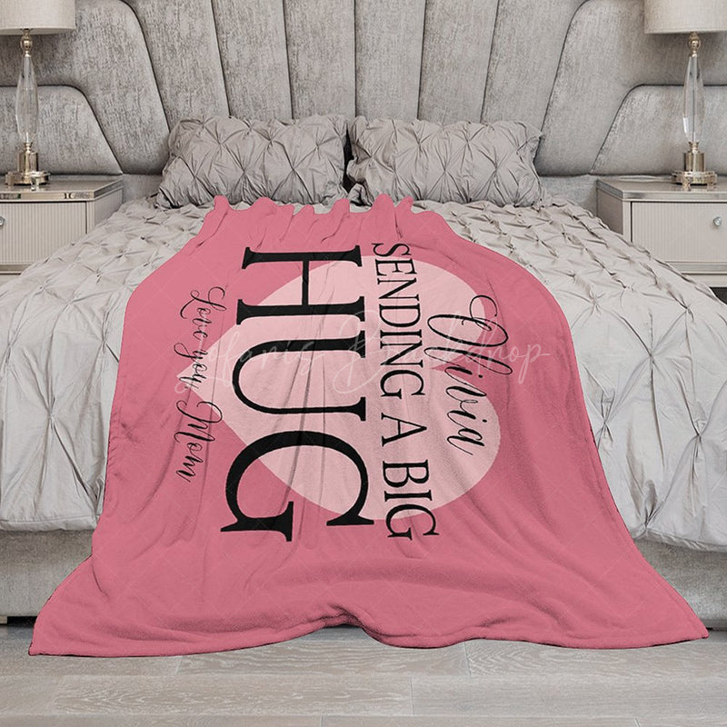 Lofaris Pink Sending A Big Hug Mom Gift Custom Text Blanket