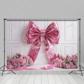 Lofaris Pink Sequin Bow White Wall Floral Wedding Backdrop