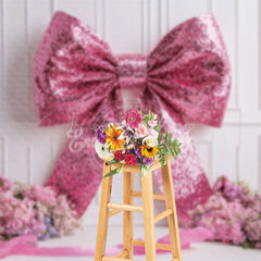 Lofaris Pink Sequin Bow White Wall Floral Wedding Backdrop