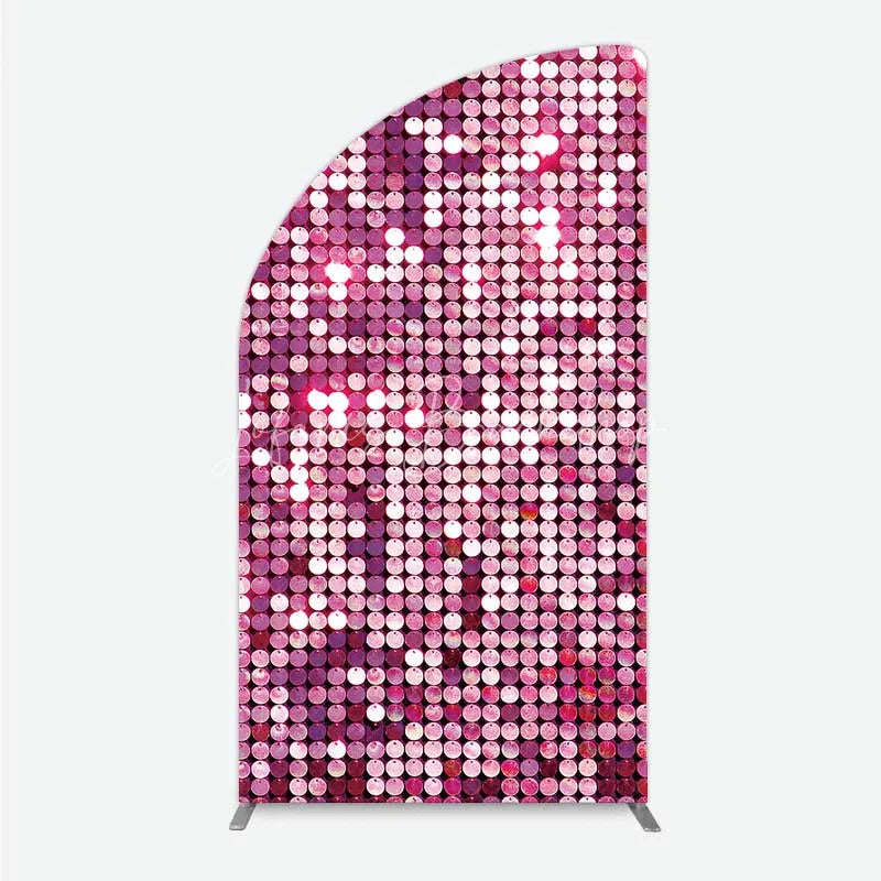 Lofaris Pink Sequin Half Moon Arch Backdrop Magenta Glitter Texture Photography Background for Party