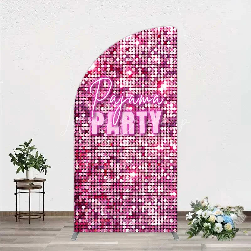 Lofaris Pink Sequin Pajama Party Half Moon Arch Backdrop Glitter Girls Sleepover Photography Background