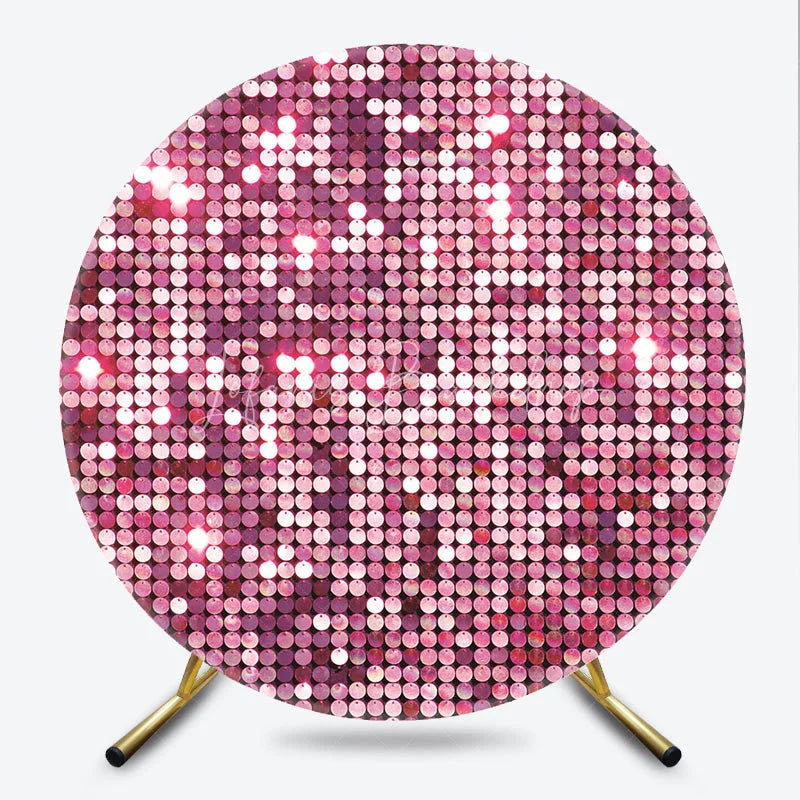 Lofaris Pink Sequin Round Backdrop Sparkle Glitz Photography Background for Wedding and Birthday
