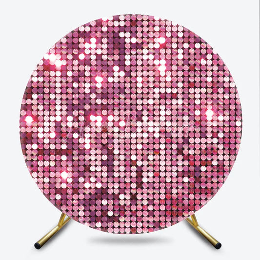 Lofaris Pink Sequin Round Backdrop Sparkle Glitz Photography Background for Wedding and Birthday