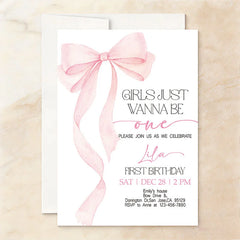 Lofaris Pink Set of 20 Bow Girls Just Wanna Be One First Birthday Custom Invitation Personalized Party Decor