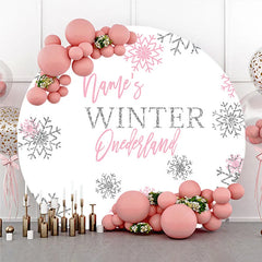 Lofaris Pink Silver Glitter Snowflake Round Backdrop Winter Onederland First Birthday Party Baby Shower Decor