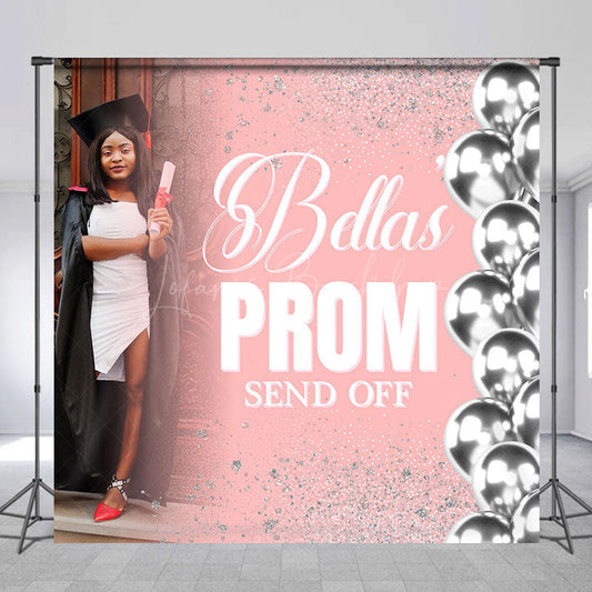 Lofaris Pink Silver Prom Send Off Custom Photo Grad Backdrop