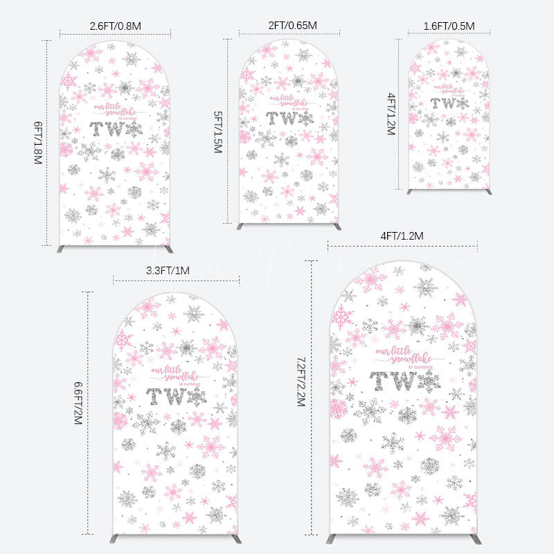 Lofaris Pink Silver Snowflake 2nd Birthday Arch Backdrop