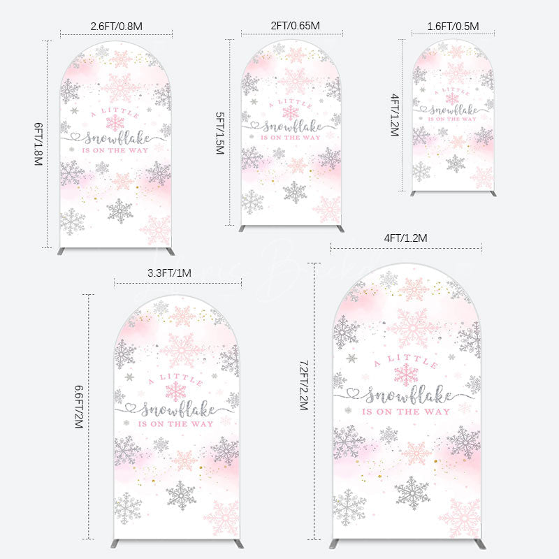 Lofaris Pink Silver Snowflake Baby Shower Arch Backdrop