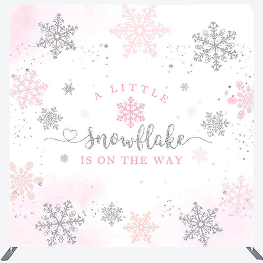 Lofaris Pink Silver Snowflake Baby Shower Square Backdrop
